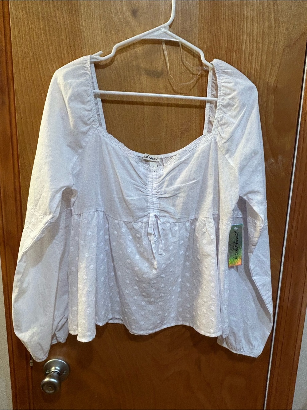 Derek Heart White Cotton Eyelet Peasant Top XL Boho Cottagecore Lace Long Sleeve